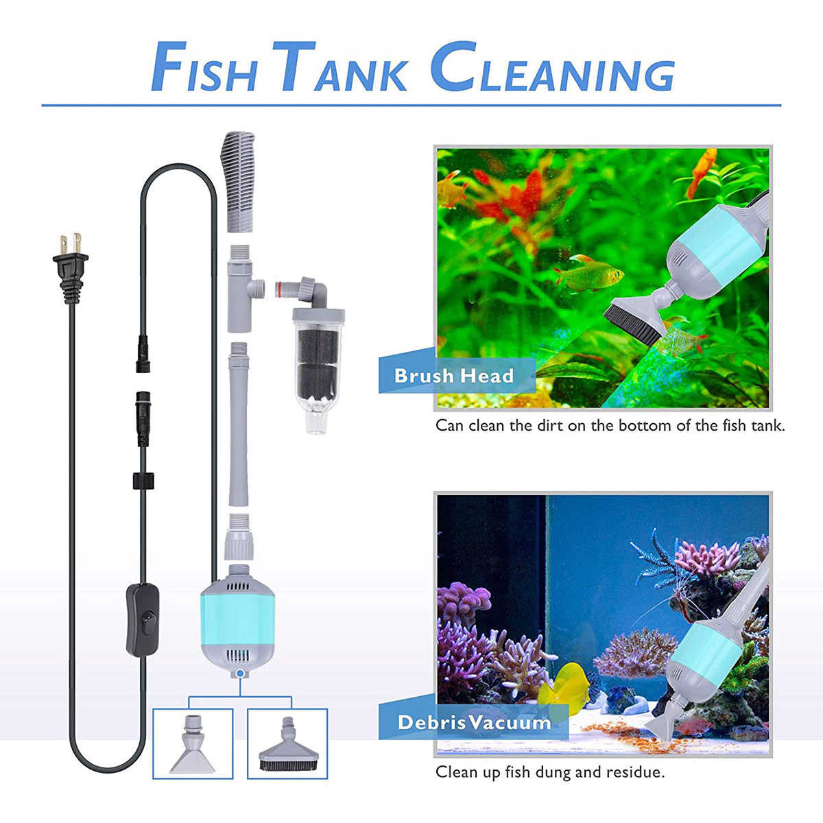 CHERLAM Fish Tank Cleaning Tools, 6 in 1 Multifunctional Aquarium Gravel  Vacuum