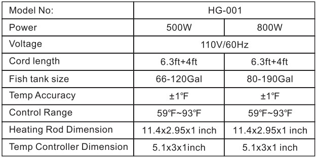 hygger 001 aquarium heater specs