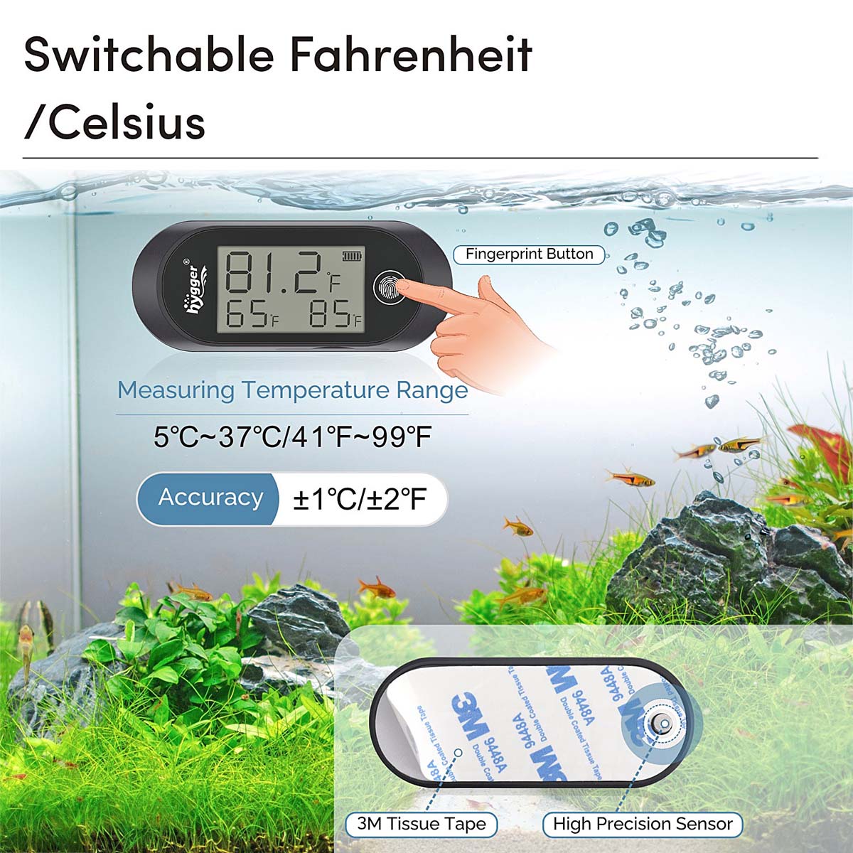 2 Pack Aquarium Thermometer, Reptile Thermometer, Fish Tank Thermometer,  Digital Thermometer, Terrarium Water Temperature Test, with Large LCD  Display