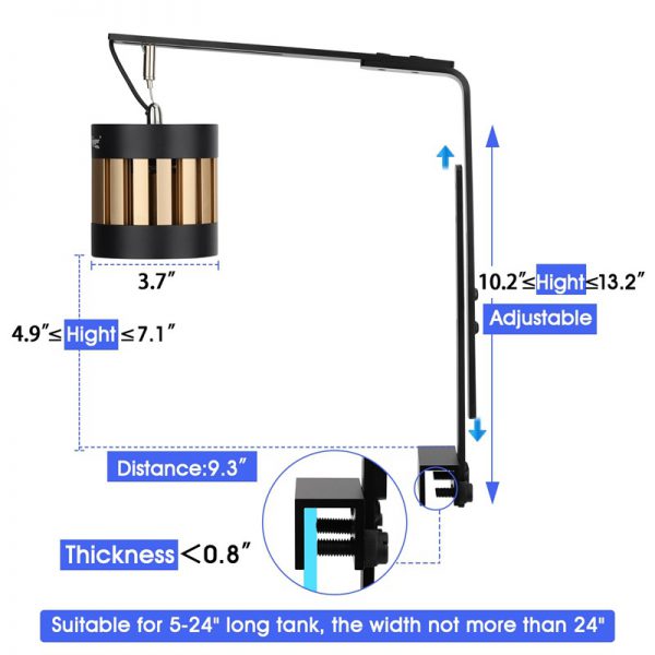 Saltwater tank light size