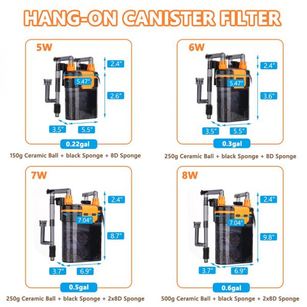 hygger hang on filter size