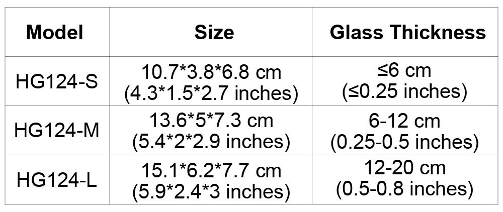 hygger 124 Dual Blade Magnetic Glass Cleaner size chart